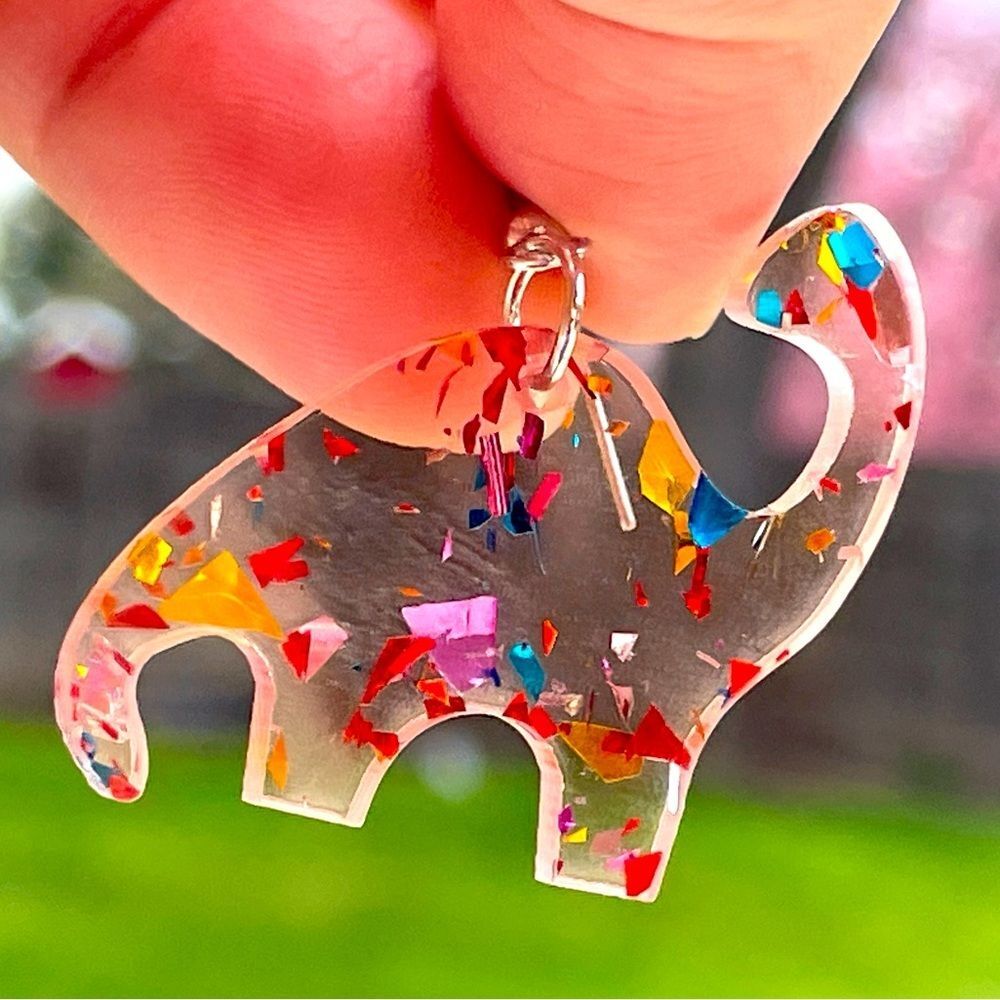 RAWR Dinosaur brontosaurus earrings acrylic dino clear confetti glitter